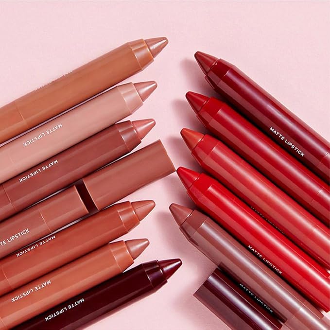 BINGBRUSH Crayon Matte Longwear Lipstick Pack Set,Moisture Smooth Color Stick Ultimate Lip Crayon for Makeup Collection - Waterproof Velvet Lipgloss (2pcs 02#&06#, 2 Count (Pack of 1))