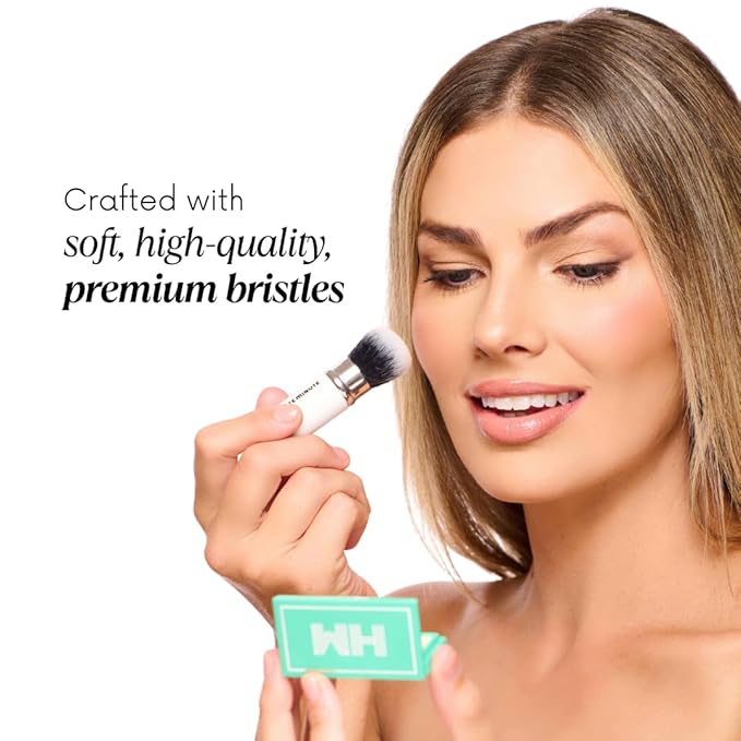 Mini Glamstick Retractable Blush Brush - Travel Face Makeup Brush for Liquid, Cream Buffing & Blending, Cruelty-Free Bristles