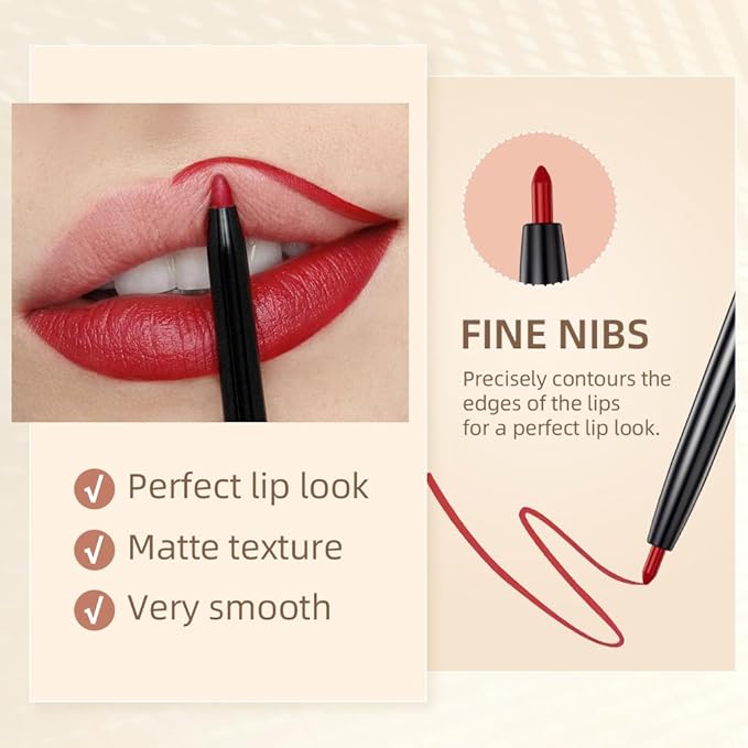 QiBest 12Pcs Crayon Lipsticks Gel Lip Liner Pencil Set, Creamy Long-Lasting Lip Colors Makeup Kit for Women and Girls, Retractable Lipliner Pencils Pack with Rich Color & Smooth Application