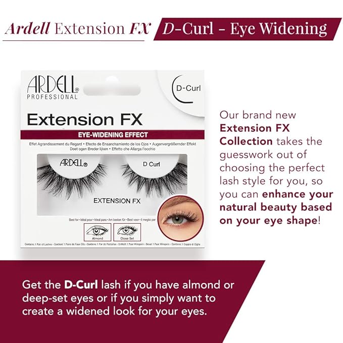 Ardell Extension FX D Curl False Eye Lashes for Eye Widening Effect, 4 pack