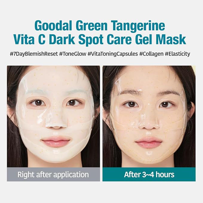 GOODAL Green Tangerine Vita C Gel Mask, Deep Moisturizing Hydrogel Essence, Vitamin C Face Mask for Glass & Glow Skin, Overnight Facial Mask, Jelly Mask for Sensitive Skin, Korean Skin Care, 5EA