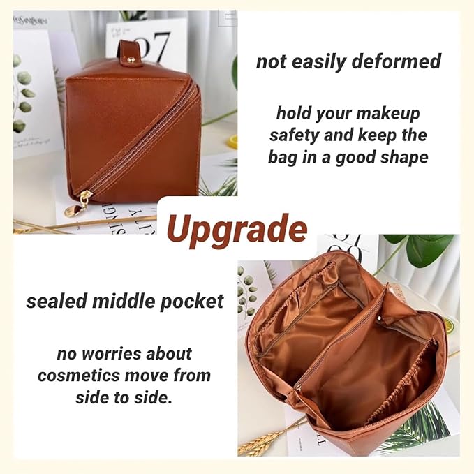Large Capacity Makeup Bag Portable Travel Cosmetic Bag Opens Flat for Women Girls Makeup Pouch Portable Zipper Bag (Cream White)