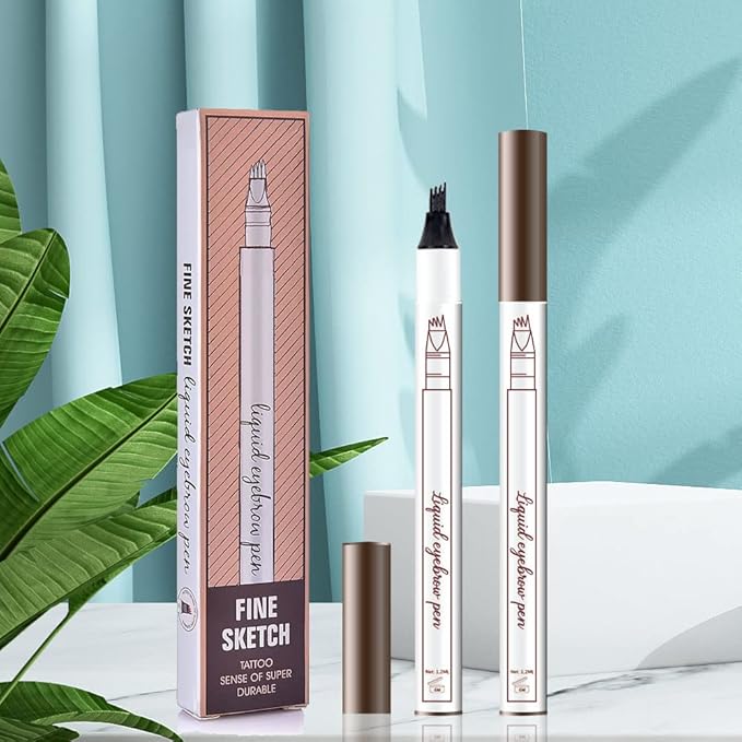2 Pcs/Set Eyebrow Ink Pencil by Brow Stylist -Micro 4 Point Brow Pen Lift & Snatch Eyebrow Pen Kits with 3 Eyebrow Stencil Long-Lasting Waterproof Natural Eyebrow Hair (01# chestnut colour)