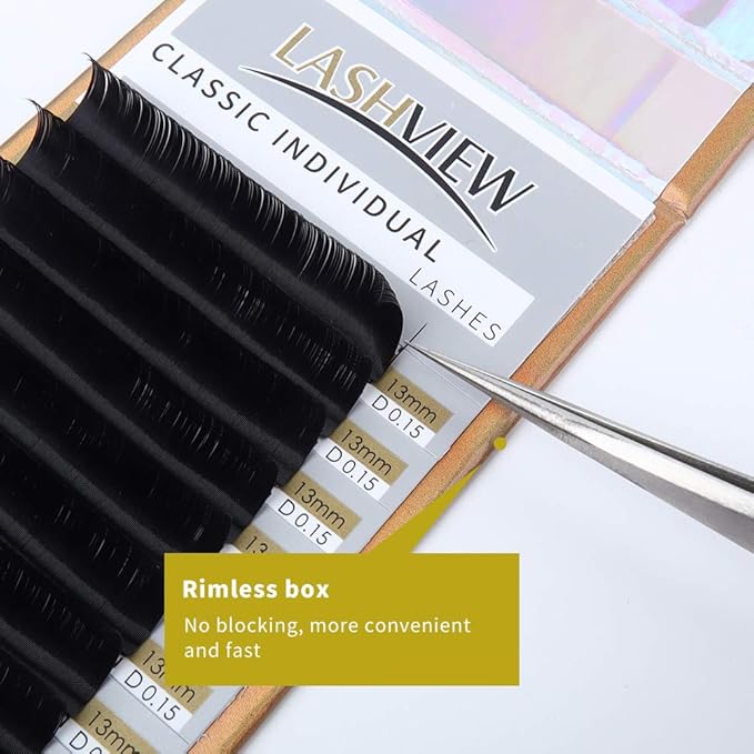 LASHVIEW Eyelash Extensions, Individual Lashes, Premium Classic Lashes, 0.15 D Curl Thickness 15mm, Natural Semi Permanent Eyelashes, Soft Application-friendly, Black