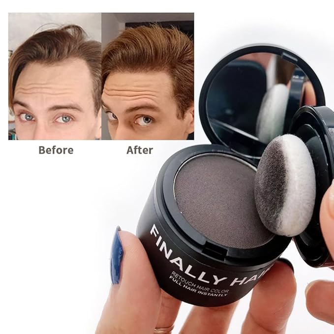 Finally Hair Dark Chocolate Brown Dab-on Hair Fibers & Hair Loss Concealer, Hairline Creator, Eye Brow Enhancer, and Beard Filler. Dab-on Hair Fiber Shadow Powder (Dark Chocolate Brown - Brown/Black)