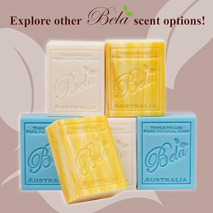 BELA Frankincense and Myrrh Soap 3.3 OZ Pack of 6, French Triple Milled Bar Soap with Organic Shea Butter, Hand, Face and Body Wash Bar, Made in Australia