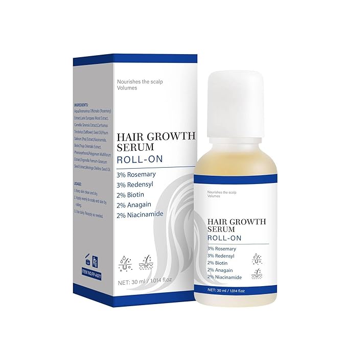 Hair Growth Serum Roll On with Rosemary, Redensyl, Biotin, AnaGain & Niacinamide,No-Rinse & Non-Greasy For All Hair Types (5.05 fl.oz 5Pack, 5% Rosemary)