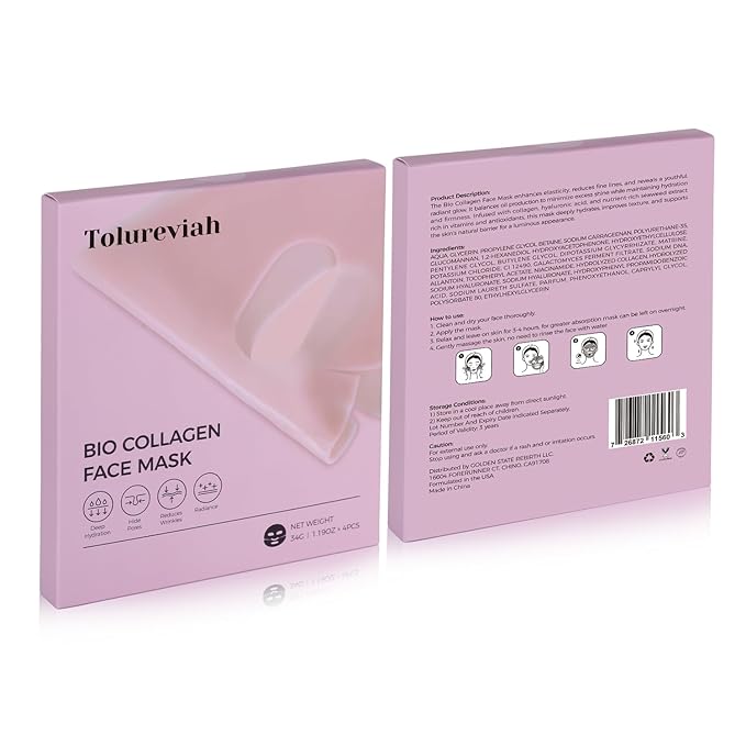 Salmon DNA PDRN Bio Collagen Sheet Mask – Hydrating & Brightening Face Mask with Niacinamide & Hyaluronic Acid for Radiant Glass Skin Glow, 34g Essence, 4 Pack