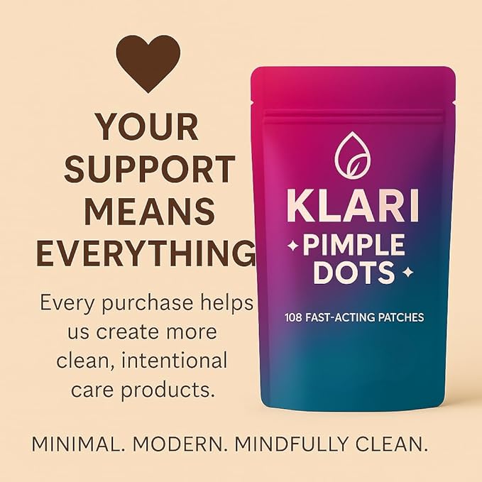 KLARI Invisible Pimple Patches – 108 Hydrocolloid Dots for Face • Overnight Spot Cover • Thin & Waterproof • Two Sizes (9mm & 12mm) • Fragrance-Free