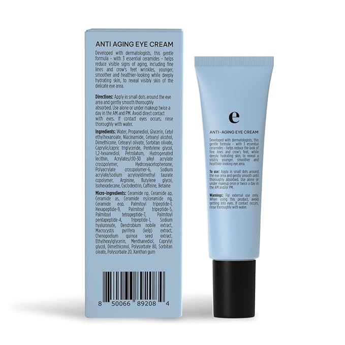Anti-Aging Eye Cream – Smooths Wrinkles, Firms and Hydrates – With Niacinamide, Ceramides and Caffeine – Reduces Fine Lines, Dark Circles and Puffiness – Dermatologist-Tested -15ml