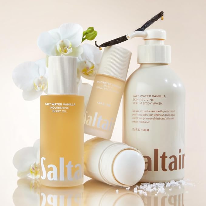 Saltair Body Oil. Luxurious Salt Water Vanilla After Shower and Bath Oil Moisturizer for Women and Men. Botanical, Non-Greasy, and Well-Absorbing Lotion for Hydrating Dry Skin. 4oz Pump Bottle