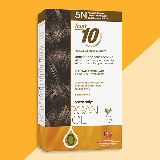 One 'N Only Fast 10 Permanent Hair Color Kit - Hair Dye for Women with Argan Oil to Maintain Moisture Balance - Advanced Micro-Pigments for Natural Tones (5N Natural Light Brown)