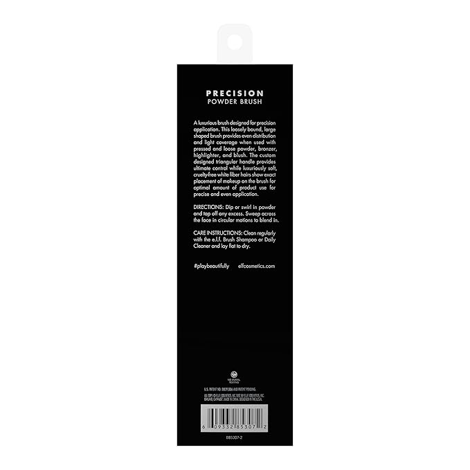 e.l.f. Precision Powder Brush, Large Shaped Makeup Brush For Pressed & Loose Powder, Bronzer, Highlighter & Blush, Vegan & Cruelty-Free