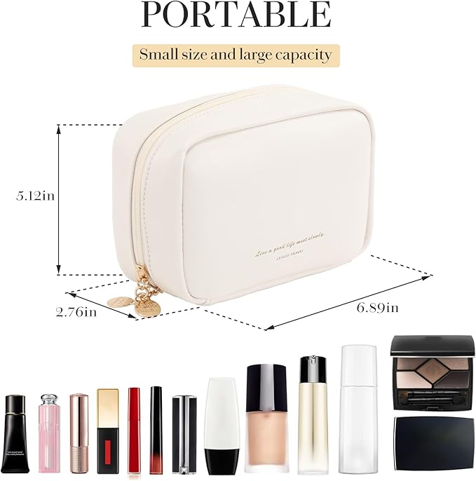 Small Cosmetic Bag Zipper Pouch Travel Makeup Bag for Women Portable Lipstick pouch Purse Waterproof Makeup Organizer Great Gifts White