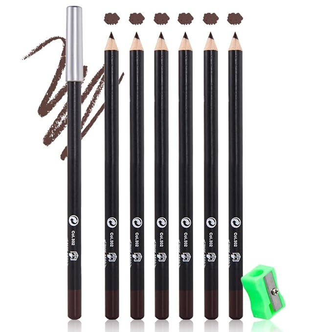 6Pcs Brow Pencil Set with Sharpener – Wooden Hard-Core Eyebrow Pencils, Perfect for Eye Brows and Eyeliner, Waterproof & Sweat-Proof for Beginner makeup (6PCS*Coffee)