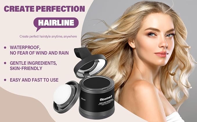 Hairline Powder Instantly Conceals Hair Loss, Root Touch Up Hair Color Powder, Hair Toppers for Women Men, Hair Fibers for Thinning Hair, Root Cover Up lasting 24 hours (Black, 0.35)