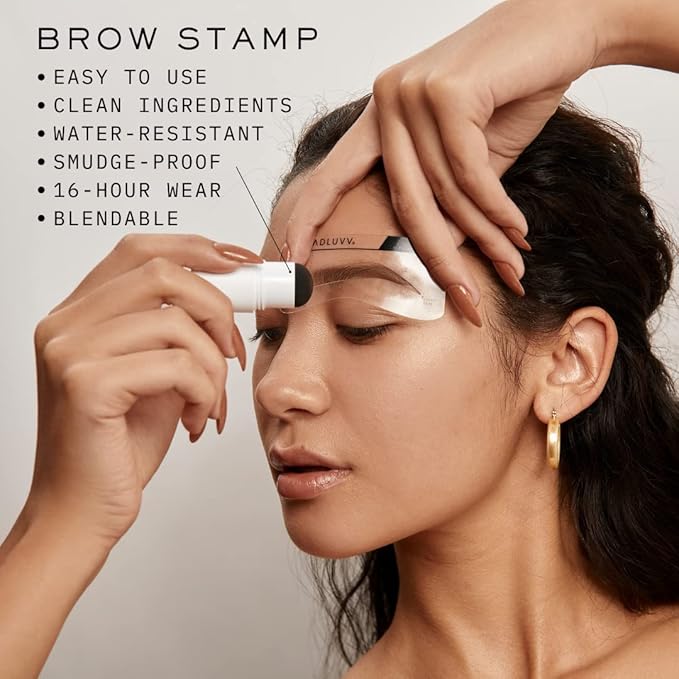MADLUVV Brow Stamp Kit with Brow Stencils – Easy Eyebrow Shaper for Natural-Looking Brows – Popular Eyebrow Stencil Kit Used by Professionals – 9 Shapes, Spoolie, Travel Bag & Stamp (Medium Brown)