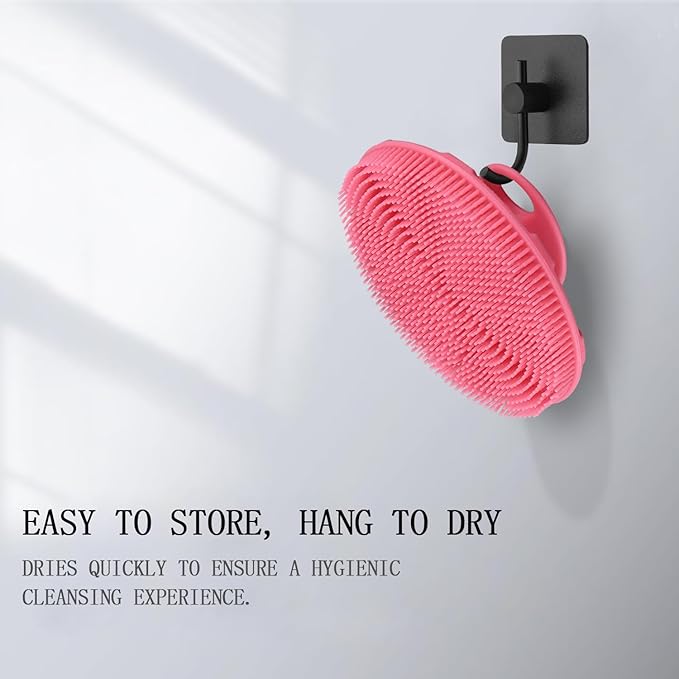 INNERNEED Food-Grade Soft Silicone Body Scrubber Shower Brush Handheld Cleansing Skin Brush, with Exfoliating Net Sponge Case (Pink Brush)