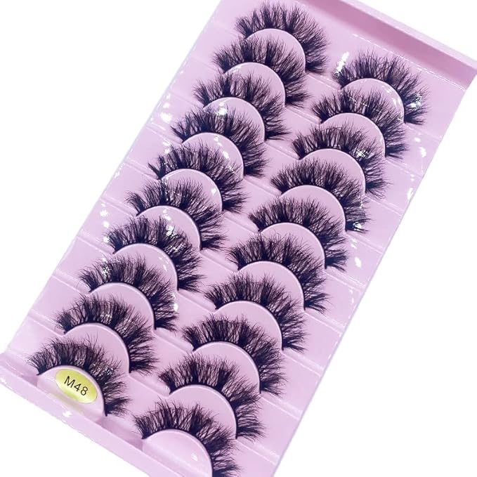 HBZGTLAD New 10 Pairs 3D Mink Lashes False Eyelashes Handmade Wispy Fluffy Long Lashes Natural Eye Makeup Tools Eye Lashes(M48)