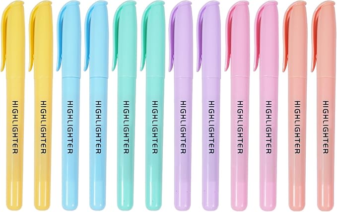 Highlighters Assorted Colors, Chisel Tip, 12 Pack Bible Highlighters No Bleed, Quick Dry, Pastel Highlighter for School Teacher Students, Classroom Must Have, Back to School Supplies