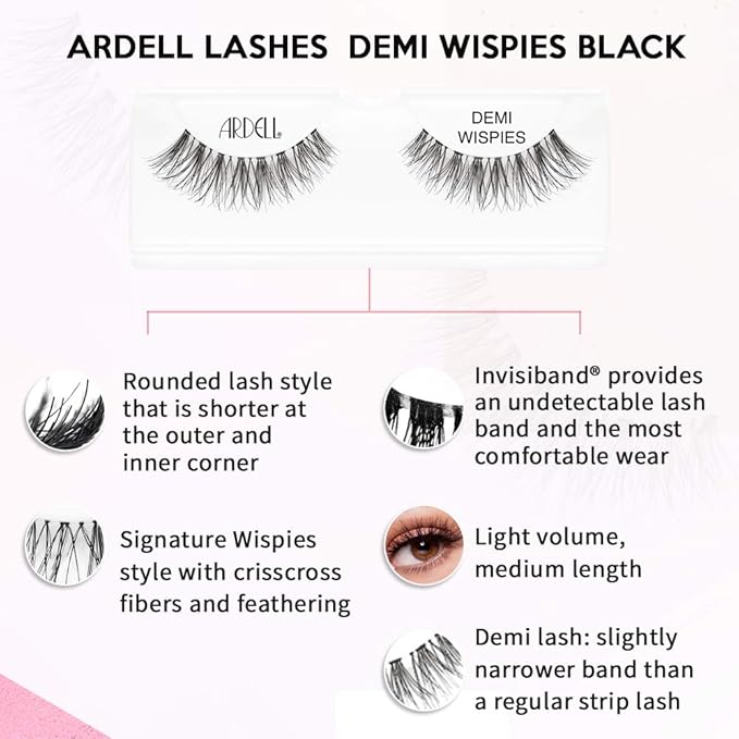 Ardell False Eyelashes Demi Wispies - Black, Natural Look Lashes, Lightweight, Full Volume, Eyelash Extensions for Everyday Wear, 4 Pairs