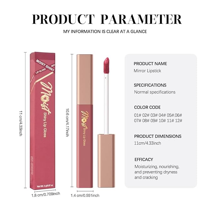 12 Colors Lip Gloss Set, High-Shine Waterproof Collection, Long Lasting Moisturizing Formula with Mirror Finish, Adult (9#, 1 Count (Pack of 1))