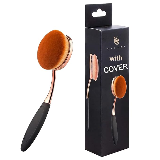 Large Rose Gold Foundation contour Round Toothbrush Dust Free Oval Makeup Brushes with Blending Sponge dustproof cover brush egg cleaner …