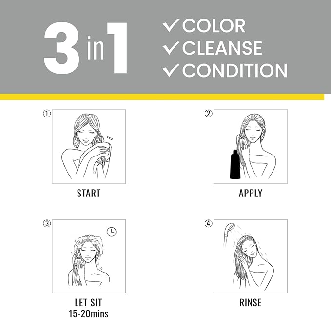 KINGMING Hair Dye Shampoo 3 in 1 for Gray Hair, Hair Color Shampoo for Women Men Grey Hair Coverage