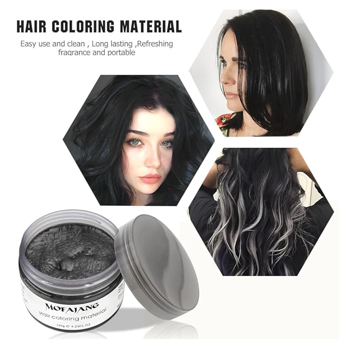 VOLLUCK Temporary Hair Clay Pomades 4.23 oz, Natural Hair Dye Material Disposable Hair Styling Clay Ash for Cosplay. Halloween, Party (Jet Black)