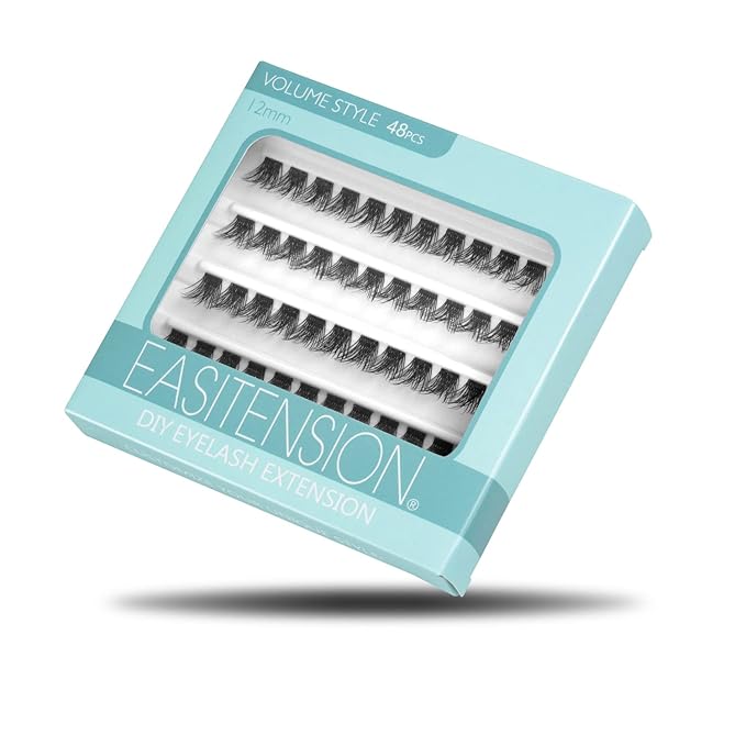 DIY Eyelash Extension, 3D Effect Glue Bonded Band Individual Lash 48 Clusters Volume Lashes Set, Home Eyelash Extension, C curl Lashes Pack 12MM-Volume-48 Clusters