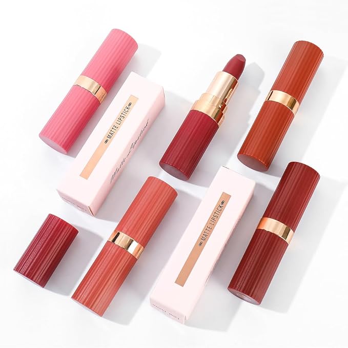 evpct 3Pcs Matte Creamy Lipsticks Set, Maroon Wine Coral Ruby Red Lip Stick Set for Women, Long Lasting Waterproof Velvet Lipsticks Blendable Silky, Longwear Lip Makeup Set 24 hours original labios 02