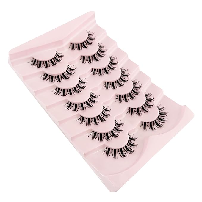 Fairy Lashes Manga Lash False Eyelashes Natural Look, Yasnai Anime Lashes Fake Lashes Volume 12mm Eye Lashes, Strips Lashes Natural False Lashes Clear Band 6 Pairs Pack