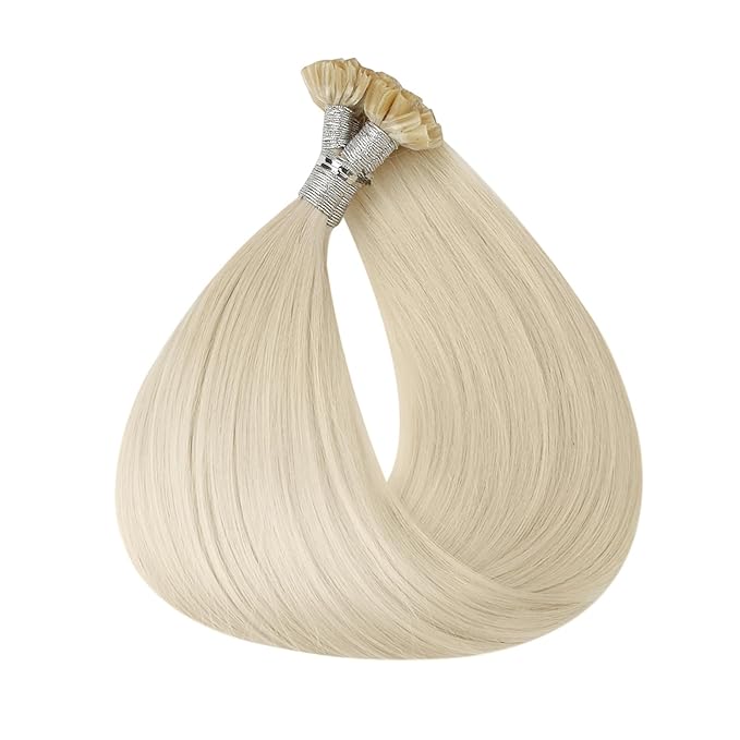 Full Shine U Tip Hair Extensions Human Hair Color 60 Platinum Blonde Ktip Human Hair Extensions 16 Inch 50 Grams Natural Straight Remy Hair Nail Tip Extensions for Women
