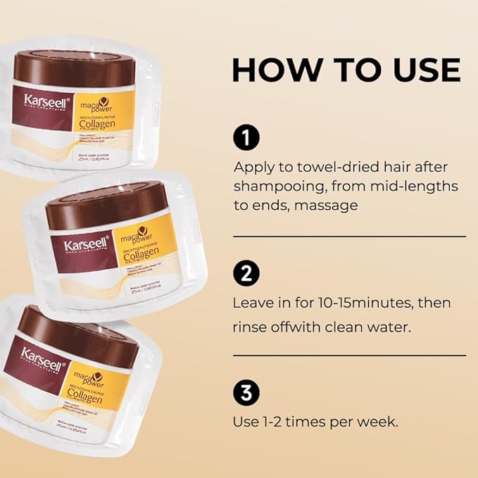 Karseell Collagen Hair Treatment Deep Repair Conditioning Argan Oil Collagen Hair Mask Essence for Dry Damaged Hair All Hair Types 25ml/ 0.34oz(24 packs