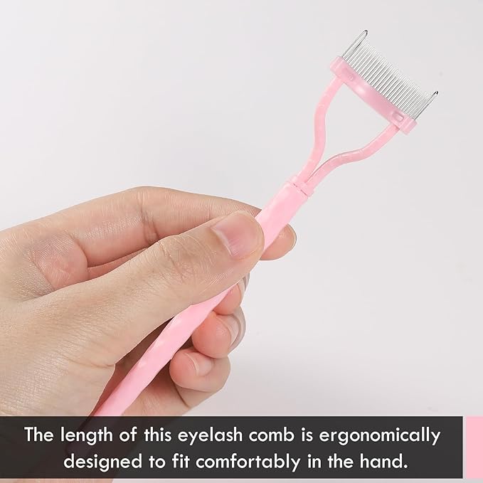 KINGMAS Eyelash Comb Separator, Eye Lash Separator Eyelash Definer Mascara Comb Applicator with Cover - Arc Designed (Pink (2Pcs))