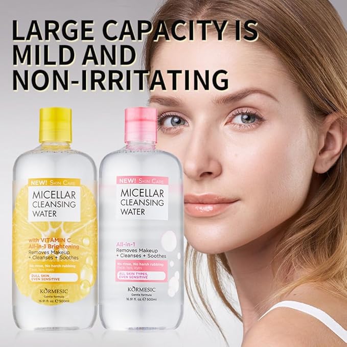 Micellar Water with Vitamin C, Face Cleanser & Makeup Remover For Eye, Lip & Face Makeup, Gentle Hydrating Formula For All Skin Types - 16.9 Fl Oz