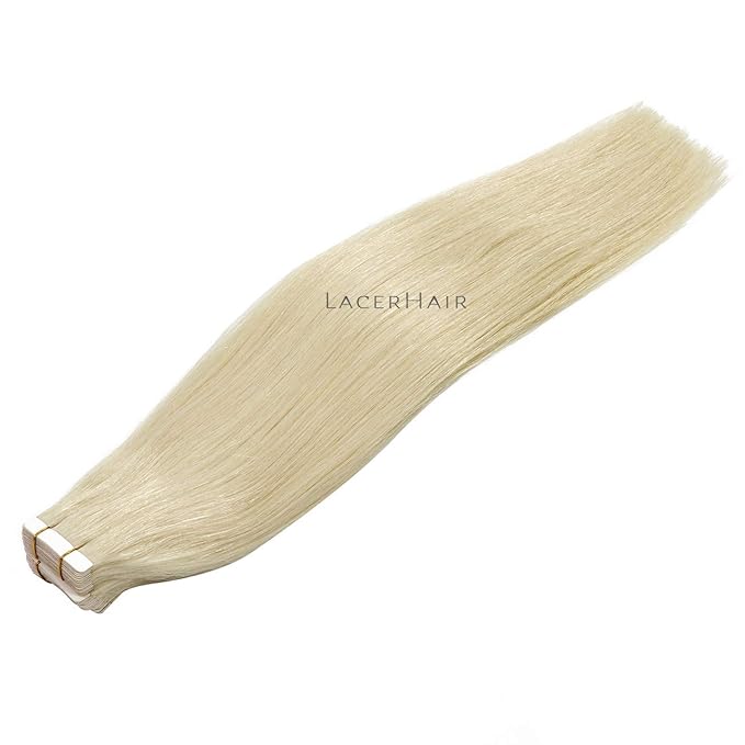 Lacer Tape in Hair Extension Human Hair Natural Dip Dyed Light Platinum Blonde Invisible PU Skin Weft 100% Human Hair Extensions Tape ins Double Sided Weft 50g 20pcs/set 20 inch