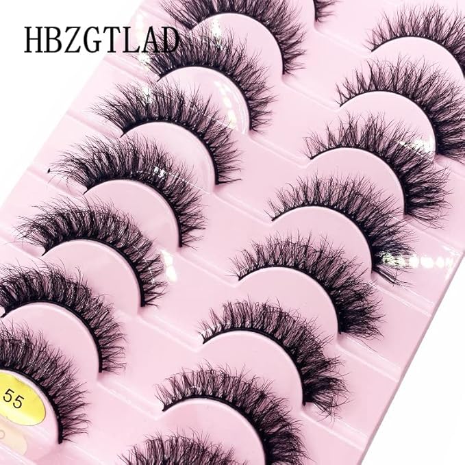 HBZGTLAD New 10 Pairs 3D Mink Lashes False Eyelashes Handmade Wispy Fluffy Long Lashes Natural Eye Makeup Tools Eye Lashes(55-10pairs)