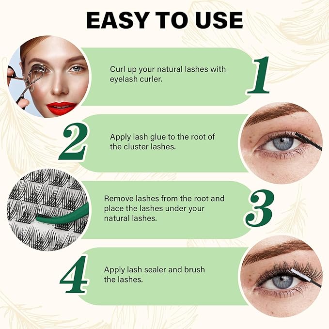 KEYYOU Lash Clusters 144pcs Individual D Curl 18mm Air Touch Cluster Lashes Super Lightweight Soft Wispy Comfortable Easy DIY at Home