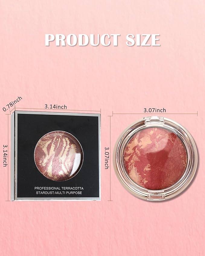 Baked Powder Blush, Glow Marbleized Blusher Powder Palette,Lightweight Shimmery Cruelty-Free face Blush for Cheeks,Eyeshadow & Highlight,Makeup Gift for Women rubores de maquillaje(0.49Ounce)-04