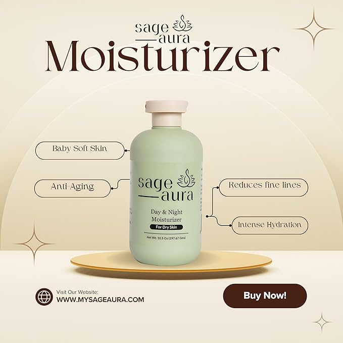 Sage Aura Day & Night Moisturizer | 7 Oz Pack | Premium Ingredients | Fast Absorbing | Nourishes & Hydrates Dry & Dull Skin