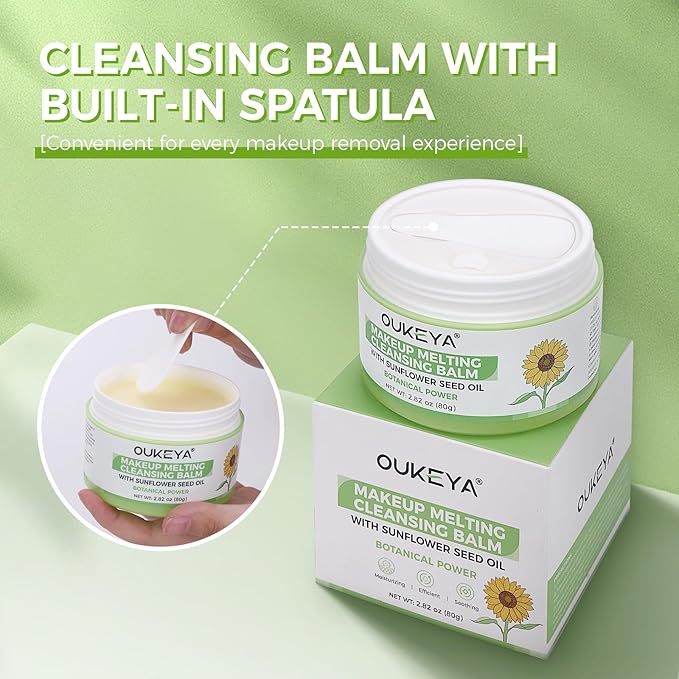 OUKEYA Cleansing Balm - Moisturizing Makeup Remover | Natural Ingredients | Suitable for All Skin Types to Gently Meltaway Mascara, Eyeliner and Makeup |- Gently Removes Dirt & Impurities 80g