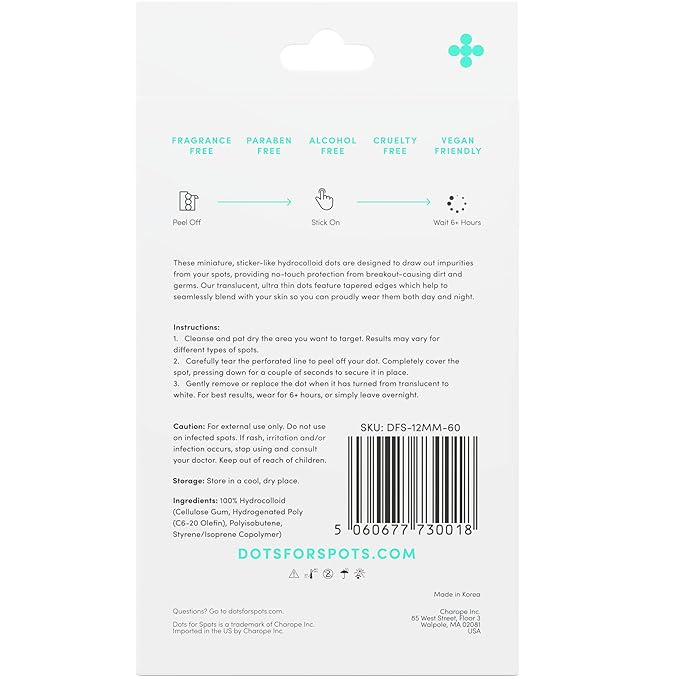 Dots for Spots Pimple Patches For Face - Stocking Stuffers For Teens - Fast Acting, Translucent Hydrocolloid Zit Patches that Unclog Pores Korean Skin Care - Vegan, Cruelty Free - (60 count)