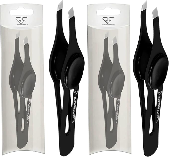Professional Eyebrow Tweezers Slanted Tip Stainless Steel 2,3xPcs Set, Non-Slip Grip Slant Tip Tweezers for Facial Hair, Plucking Removing Ingrown Hairs, Tweezer for Women Men (Black&Black)