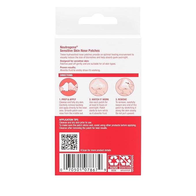 Neutrogena Nose Acne Patches for Sensitive Skin, Hydrocolloid Acne patches for Overnight Wear, Reduces the Look of Blemishes in 6-8 Hours, Gentle Non-Medicated Patches, 10 ct