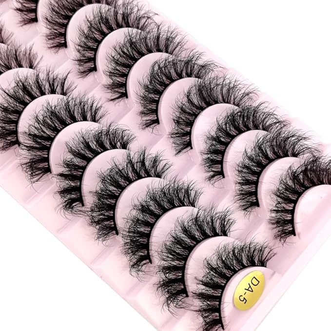 HBZGTLAD New 10 Pairs 3D Mink Lashes False Eyelashes Handmade Wispy Fluffy Long Lashes Natural Eye Makeup Tools Eye Lashes(DA-05)