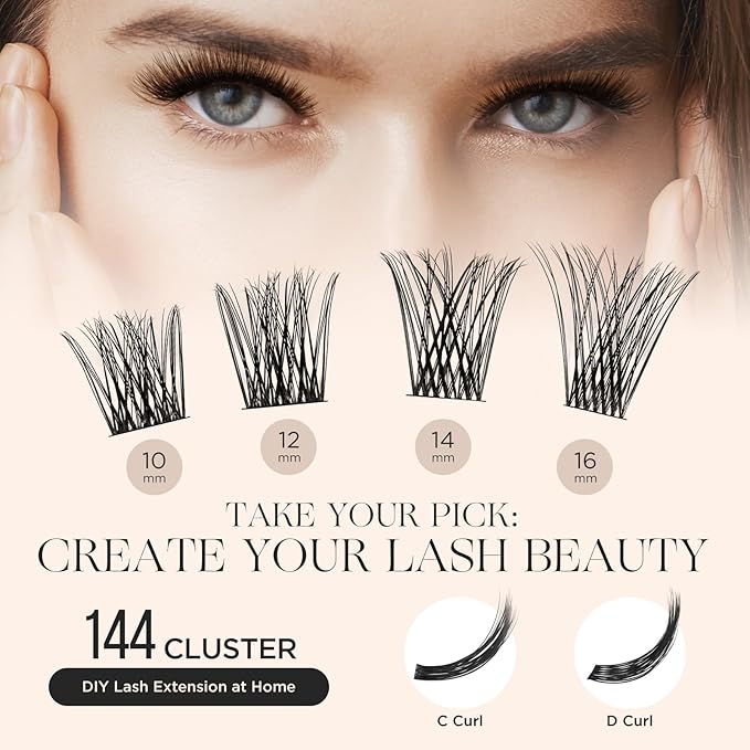 Lashes Clusters Natural Look 144Pcs Wispy Lashes Reusable Super Thin Band & Soft Individual Volume Faux Mink Lashes(703C)