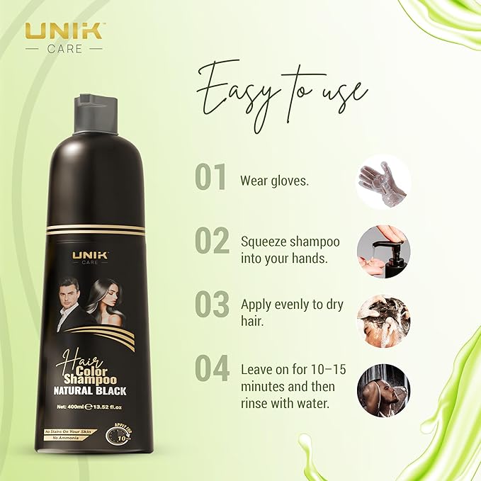 Black Hair Dye Shampoo 400ml – 3 in 1 Natural Color Shampoo for Grey Hair – Ammonia-Free Hair Dye for Women & Men – Long-Lasting Instant Natural Black Coverage