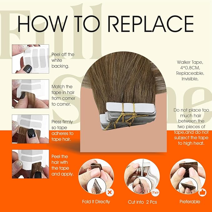 Full Shine Tape in Hair Extensions Real Human Hair 22Inch Seamless Tape Hair Extensions Color 6/60/6 Chestnut Brown Ombre to Blonde Highlighted Brown Tape ins Silky Soft Hair Add Length 50G 20pcs
