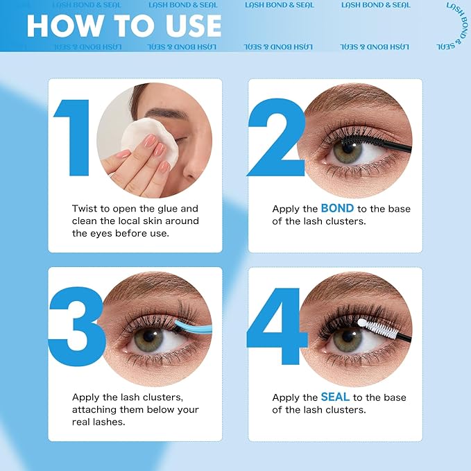 KEVKEV Lash Cluster Glue, Bond And Seal Lash Glue, 2 in 1 Waterproof Lash Bond & Seal for Clusters Strong Hold 72H+ Oilproof Latex-Free Easy To Apply (10ml, Black)